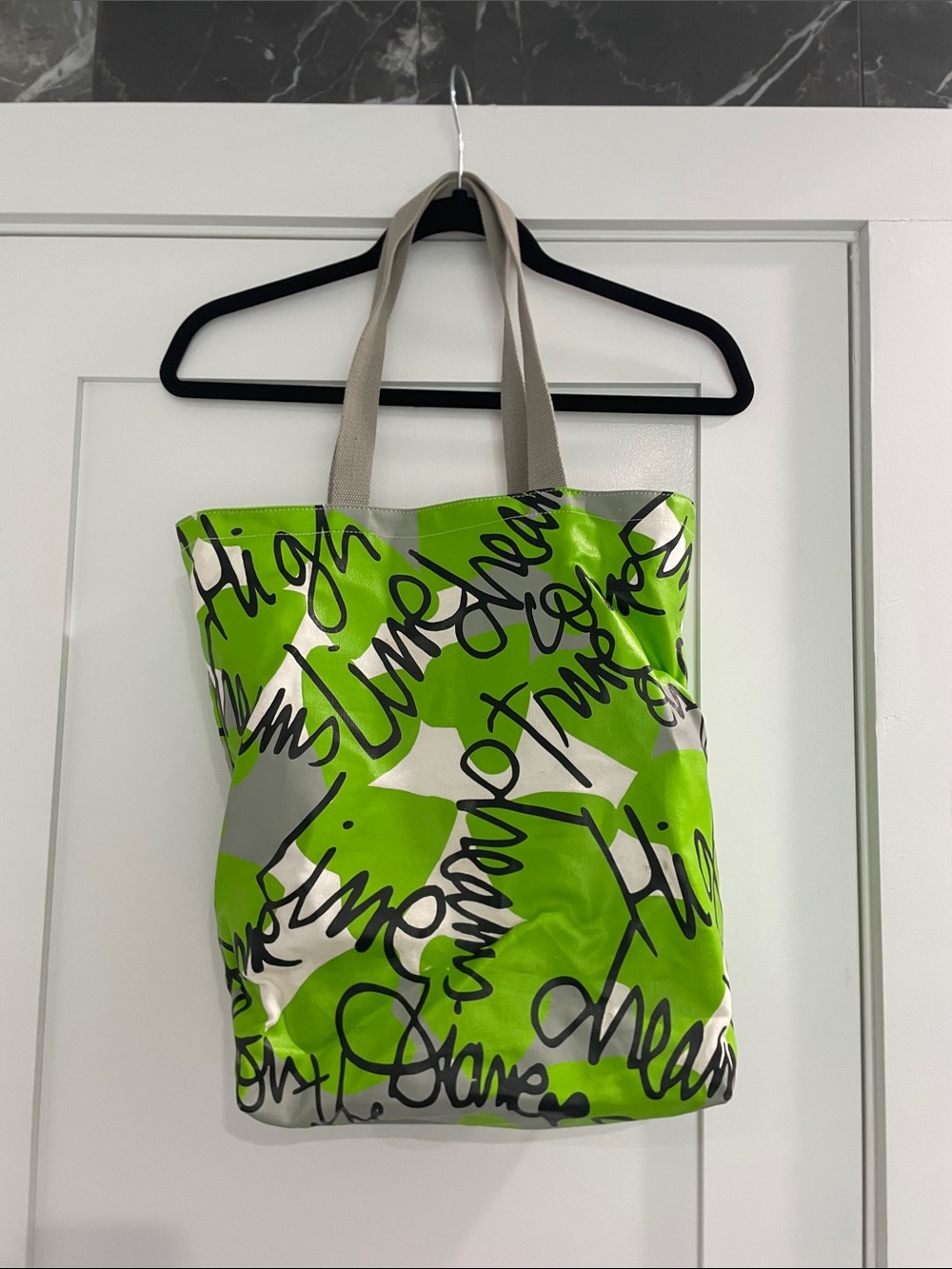 Diane Von Furstenberg DVF Highline Lime Script Canvas Tote with Neutral Straps